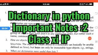 Dictionary in python  Important Notes :2 Class xi IP
