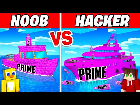 NOOB vs PRO: PRIME BOAT House Build Challenge in Minecraft