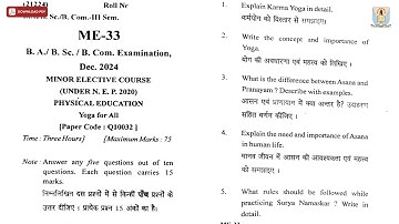 BA BSC BCOM 3RD SEM PHYSICAL EDUCATION YOGA FOR ALL ME DEC 2024 | CCSU