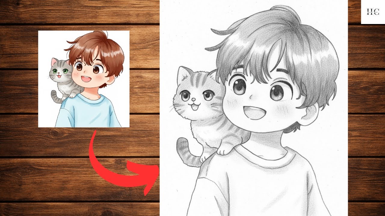 How to Draw Anime Boy with Cat |  New boy Pencil Sketch |  Easy Step by Step for Beginners