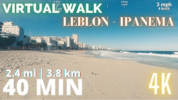 Virtual Treadmill WALK 2.4mi (3.8km) 40 Minutes | LEBLON - IPANEMA | in 4K | LofiBeats Music