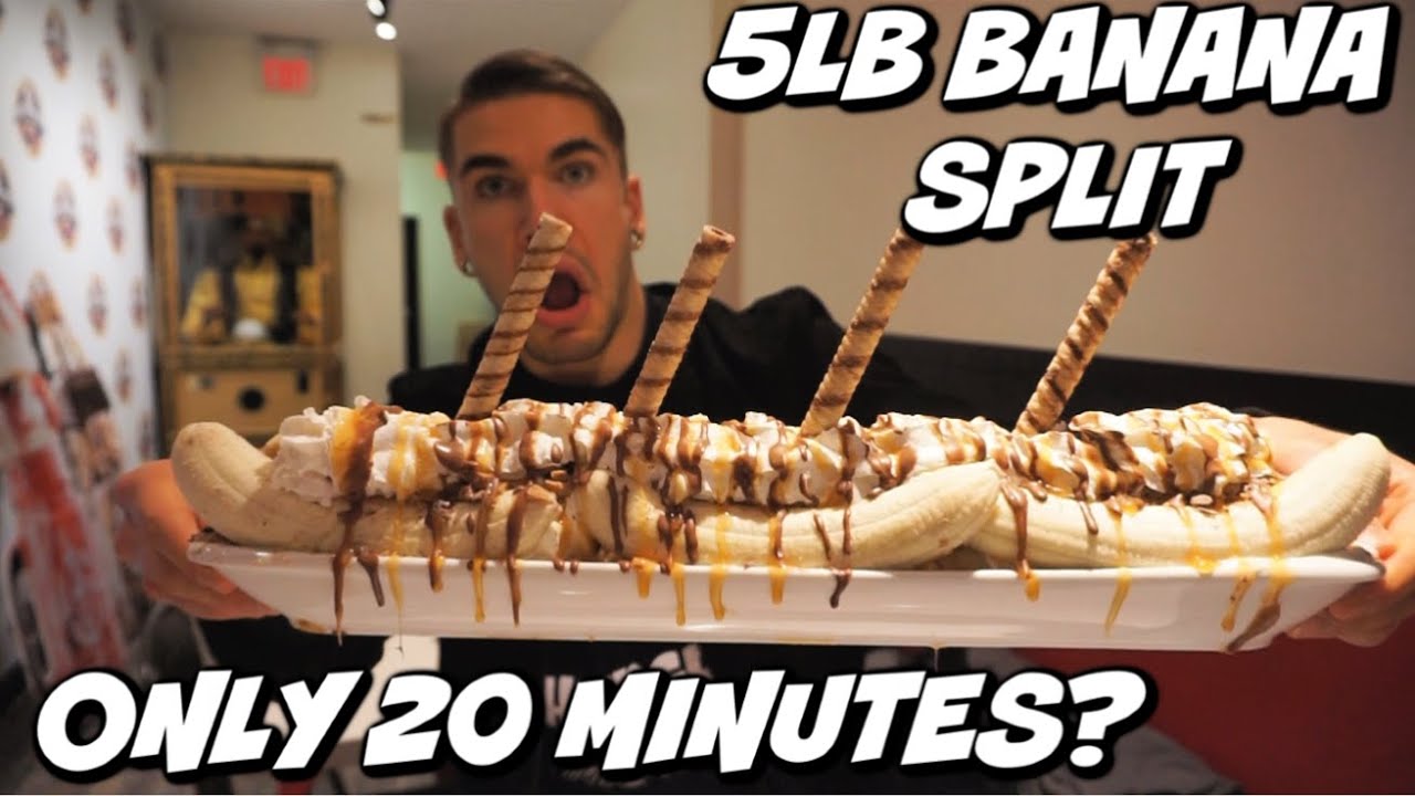 HUGE BANANA SPLIT ICE CREAM CHALLENGE! + Dessert Mukbang | Hollywood Cone| Man Vs Food