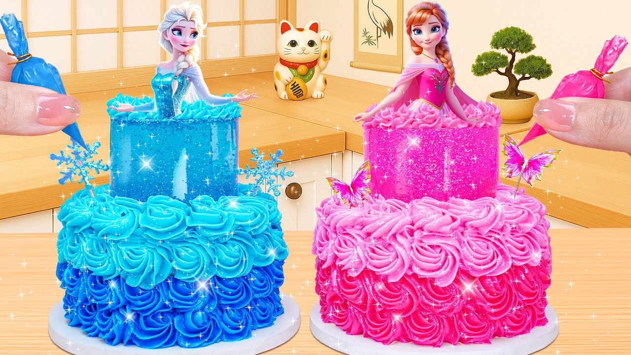 Elsa & Anna Glitter Cake Decorating ❄️🎂 | アナと雪の女王のきらきらケーキデコ | Sweet Japan