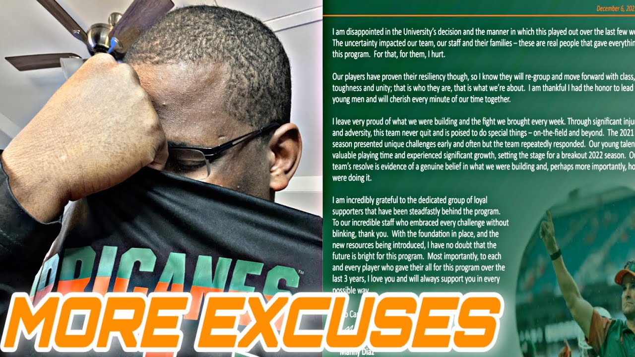 Reacting to MANNY Diaz making EXCUSES in his PRESS RELEASE (MIAMI HURRICANES FOOTBALL)