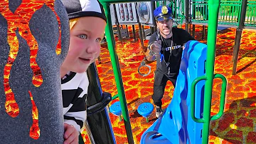 COPS vs ROBBERS - THE FLOOR IS LAVA CHALLENGE and PRISON ESCAPE at the Park! (new game with dad)