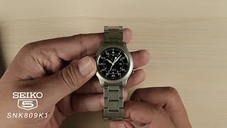 What's Inside The Box?] Seiko 5 SNK809K1 Automatic 21 Jewels Black Military  Stainless Steel - YouTube