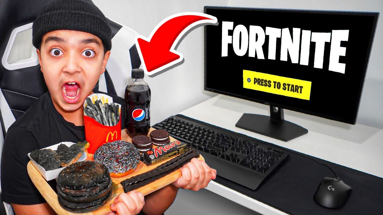 Little Brother Eats BLACK FOOD For Every Kill In Fortnite...