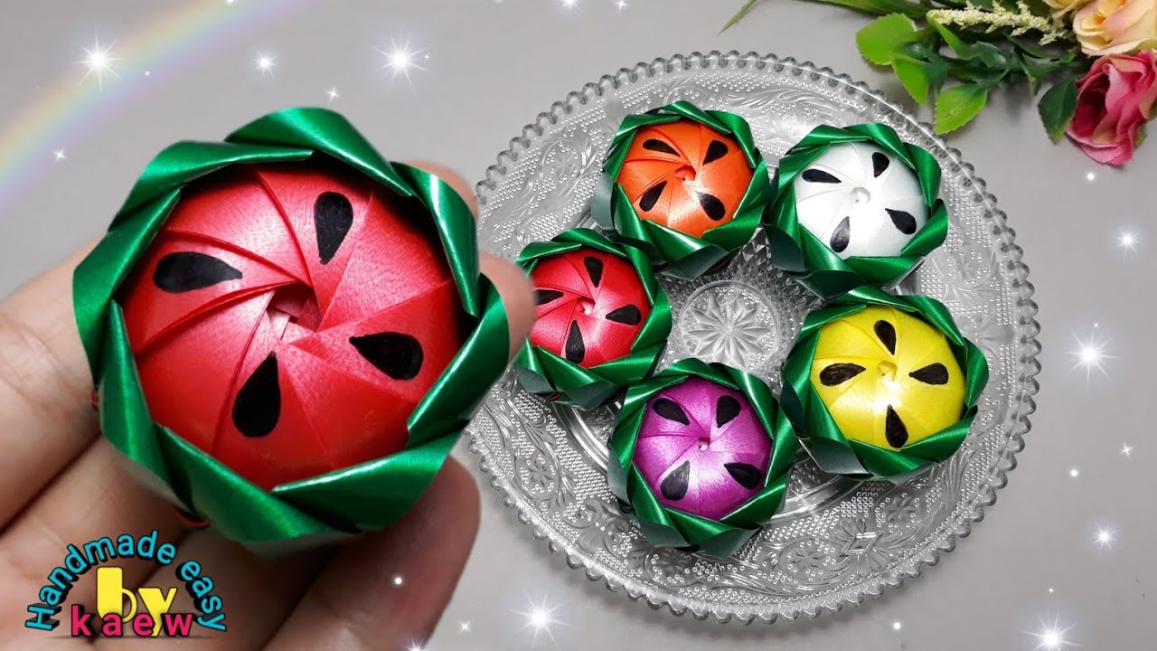 พับเหรียญโปรยทาน Ep.97 แตงโมแบ่งครึ่งลูก สวยและทำง่ายมากๆ/Handmade easy by kaew