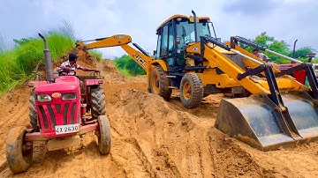 Jcb 3dx Backhoe Loader Machine Loading Red Mud In Mahindra 265 Di Tractor | Jcb Tractor | Jcb Video