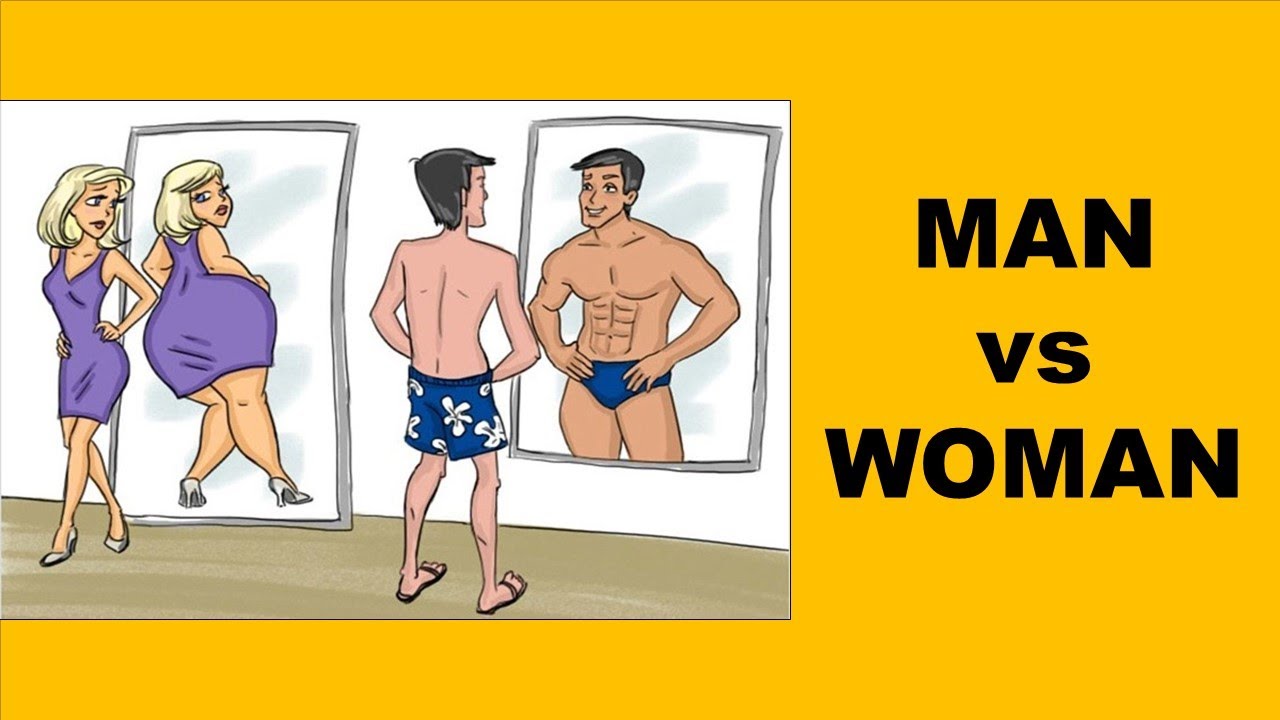 Image result for man/woman-mirror  cartoon