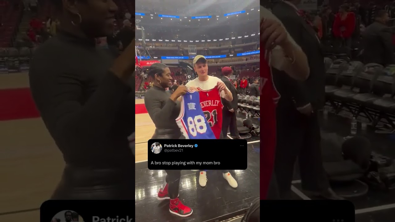 Patrick Beverley's mom swaps jerseys with Barstool Sports host