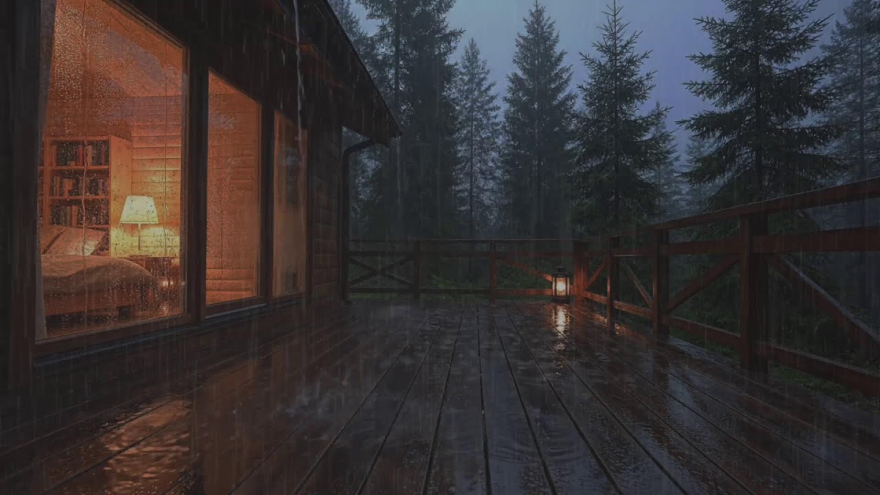 Heavy Night Rain at a Cozy Cabin 🌙 Sleep Better with Calming Rain Sounds