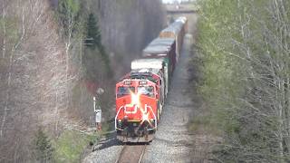 Nice Horn Action & Overhead View! Long Manifest train CN 407 approaching Moncton, NB at Track Speed