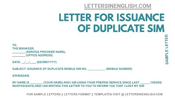 Letter for Issue of Duplicate SIM Card - Letter Format for Issue of Duplicate SIM Card
