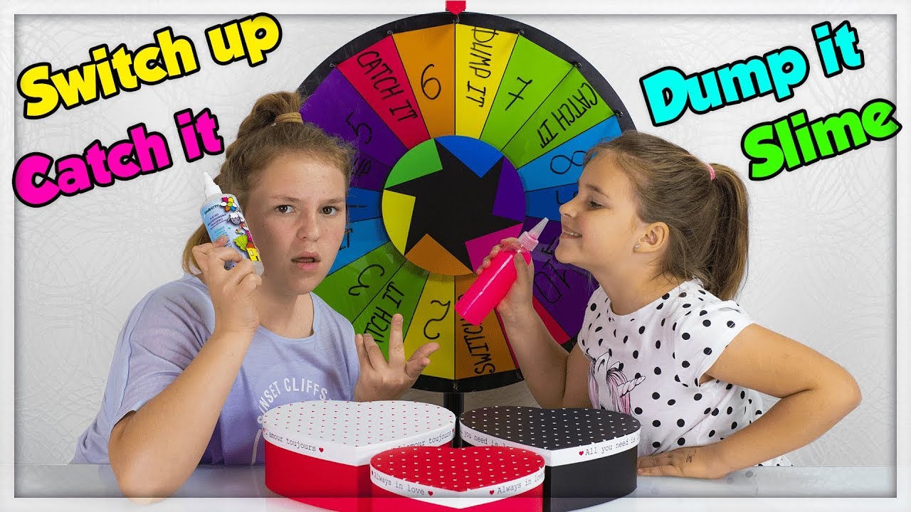 MYSTERY WHEEL OF SLIME CHALLENGE! SWITCH UP!  DUMP IT!  CATCH IT!
