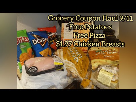 Grocery Coupon Haul 9/11 Free Potatoes Free Pizza $1.97 Chicken Breasts