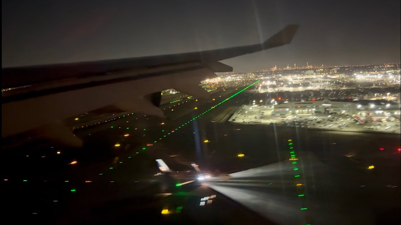 Lufthansa Airbus A340-300 Night Landing at New York JFK