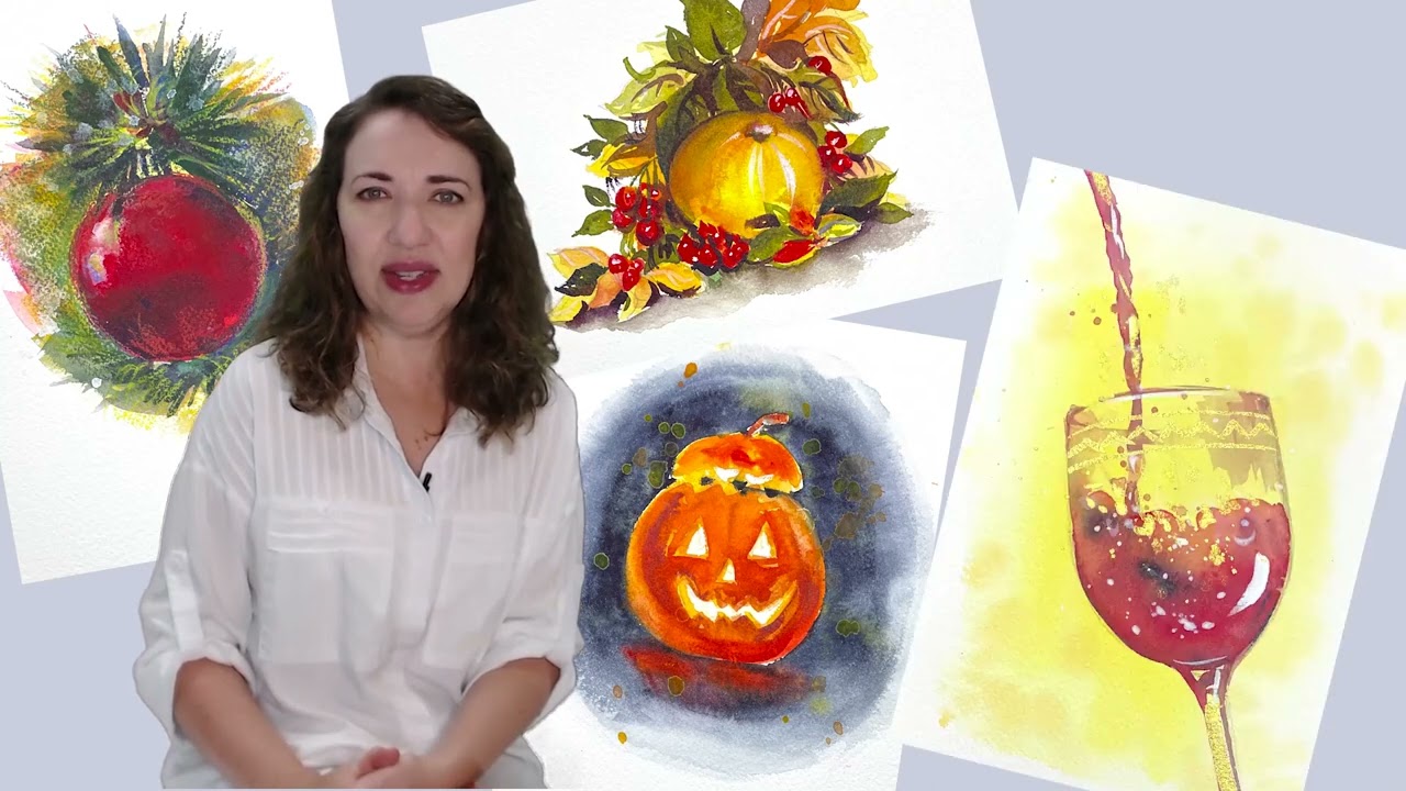Greeting card ideas with watercolor: winter and fall holidays - on demand class intro