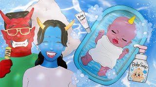 【making】鬼赤ちゃんの沐浴👶 Demon baby bathing👹#paperdoll #paperdiy #baby #demon #bathing #making