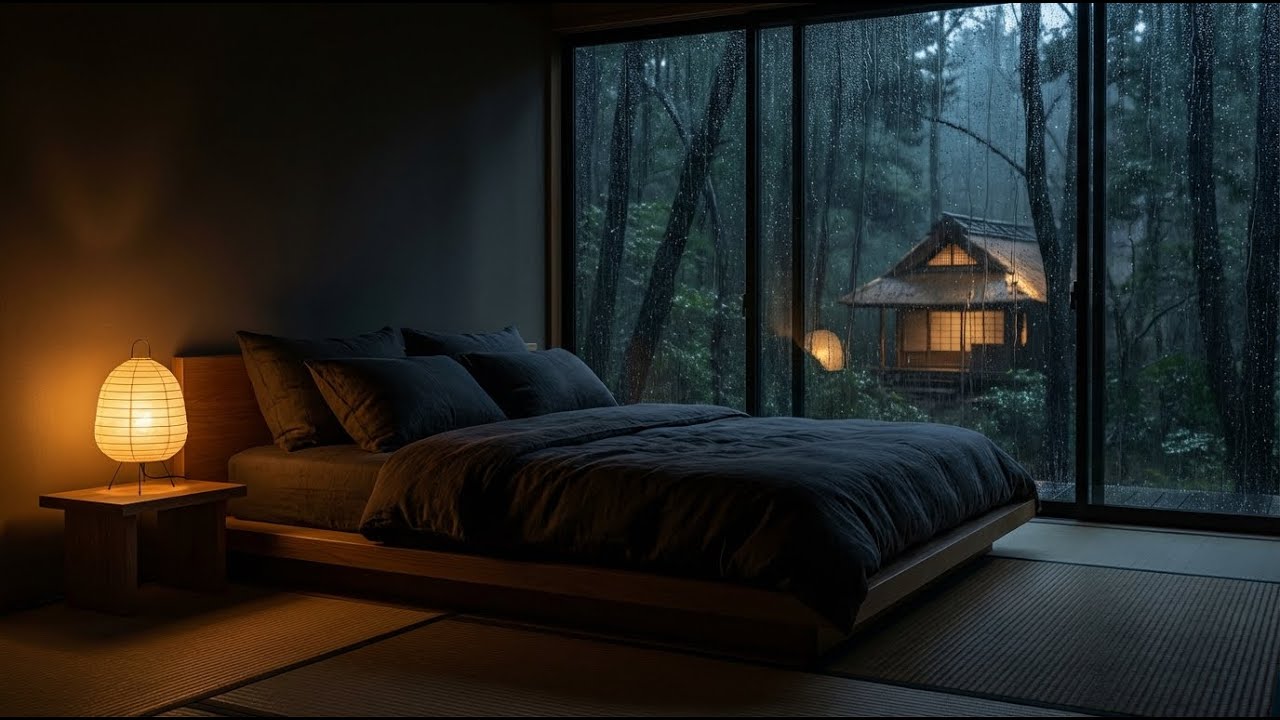 [Velvet] Rain Sounds & Felt Piano in Dark Japanese Hut for Deep Sleep and Mind Refreshment 💤🌙