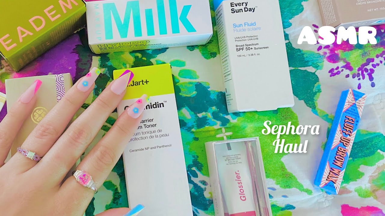 ASMR Sephora Haul 💋 Makeup & Skincare 💋 Tapping, Tracing, Lids Sounds & More