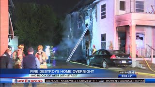 Overnight fire destroys home on West 26th Street