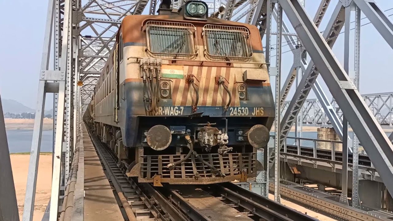 BTPN Petrol & Naphtha Freight Train Hauled By WAG7 JHS Tiger Face Engine On Krishna River bridge