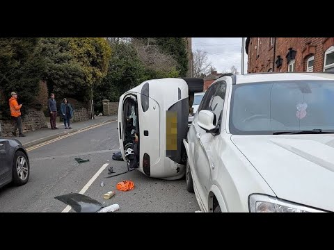 Driver flips car in horror crash on track - YouTube