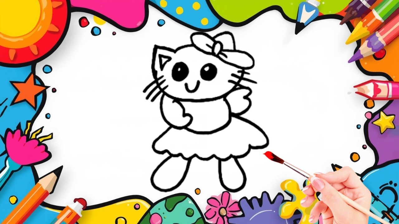 How To Draw cute Kitty Drawing, Painting & Coloring For Kids and Toddlers_🌈🎨 🐋