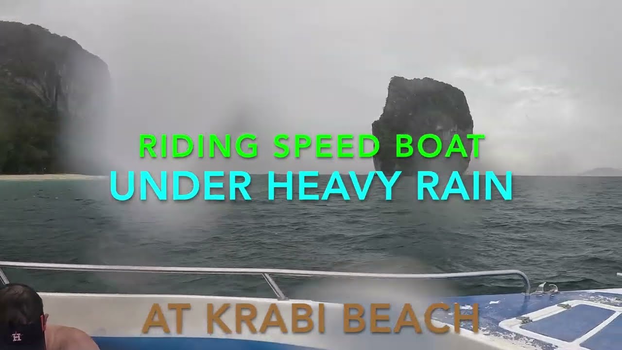 Speed boat adventure at Krabi beach ⛈️ Thrilling ride under heavy rain! 🇹🇭 