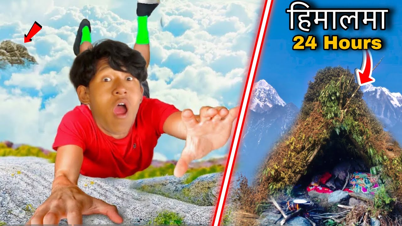 Surviving 24 Hours On Top Of A Mountain ! Camping in Mountain Forest # ...