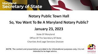 Notary Public Town Hall: So You Want to be A Maryland Notary Public