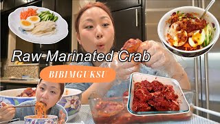 Spicy Bibimguksu (mixed noodles) w/ RAW MARINATED CRAB?!?!