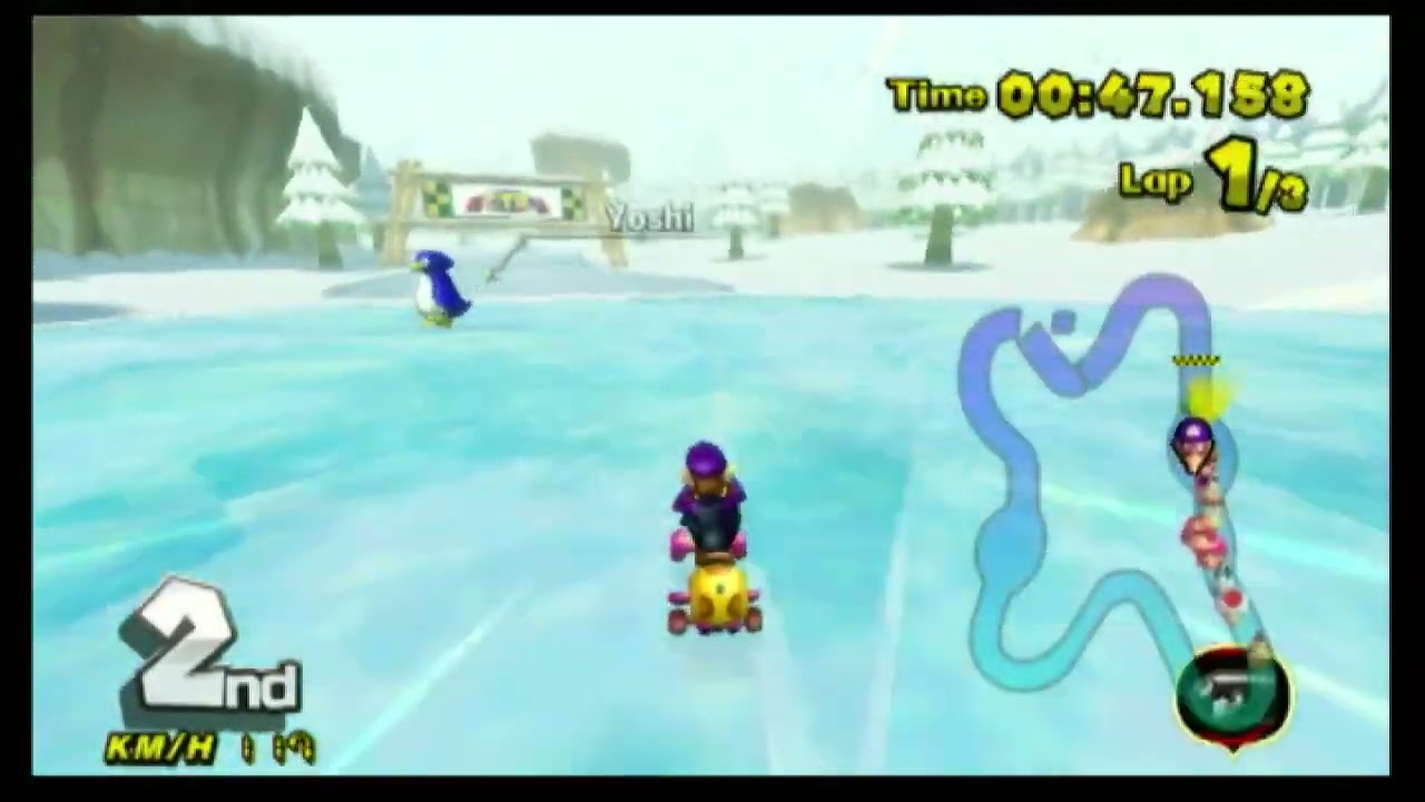 Mario Kart Wii Deluxe (Blue Edition): Waluigi races in CTR Blizzard Bluff