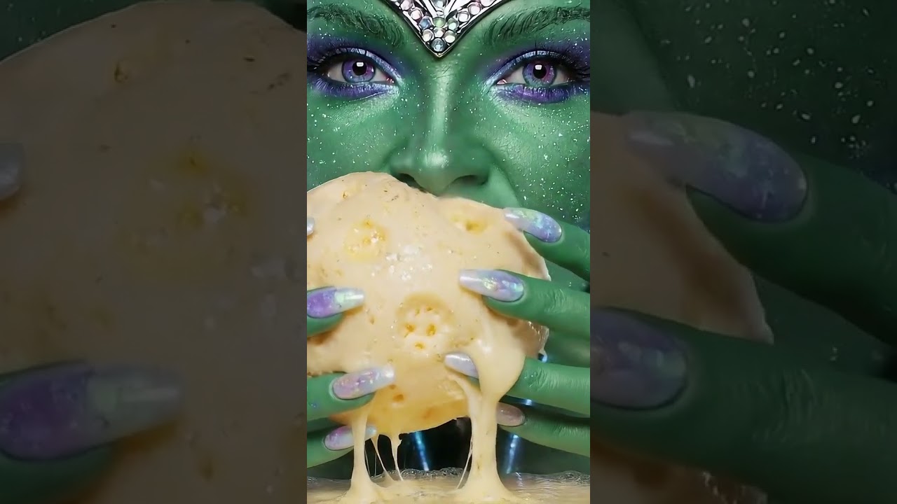 Hot Martian Woman Eats Moon-Shaped Cheese Ball (ASMR) 
