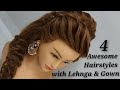 4 Beautiful Hairstyles with Lehnga, Gown, Saree : Hair Style Girl, Easy Wedding Hairstyles