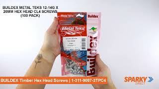 BUILDEX | METAL TEKS 12-14G X 20MM HEX HEAD CL4 SCREWS (100 PACK)