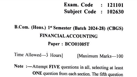 Gndu BCom 1st Semester Financial Accounting Question Paper |Financial Accounting Question Paper 2024