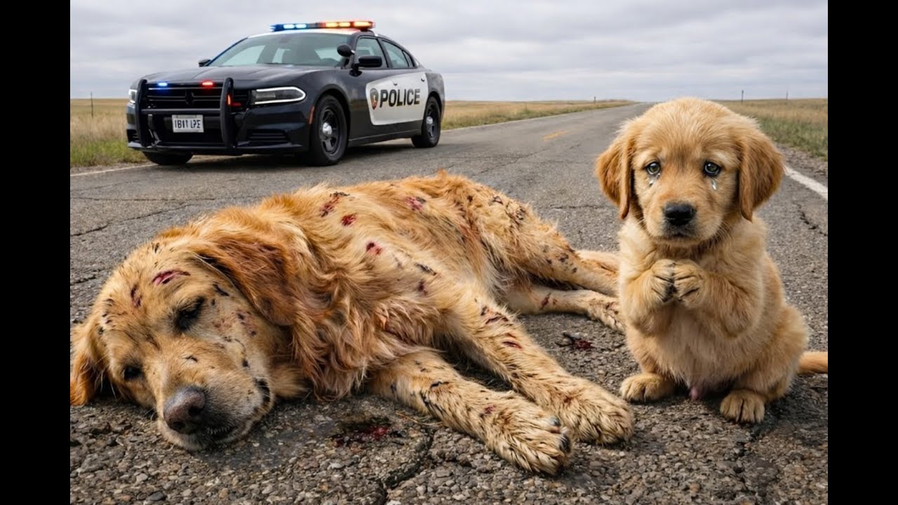 The brave puppy stopped the man's car to rescue his mother - a touching story.