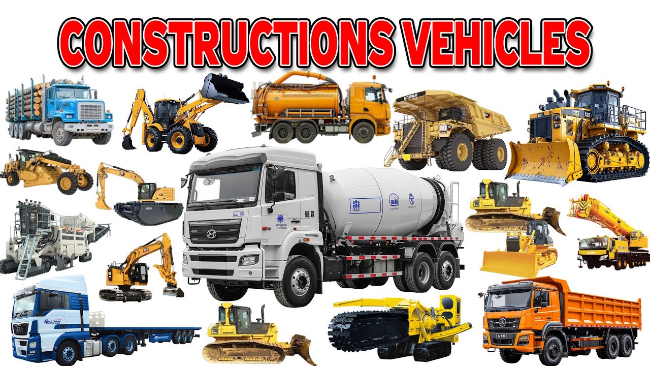 Construction Vehicles Names in English | Learn Types of Trucks, Cranes ...
