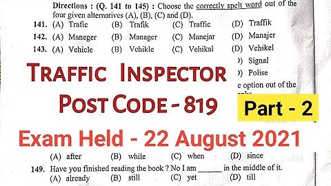 Traffic Inspector full paper solved Held 22 Aug [Post Code 819] Part 2