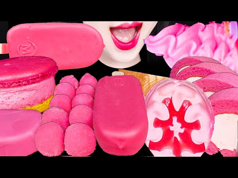 ASMR Pink Ice Cream Parfait, Magnum Chocolate 핑크 파르페 매그넘 아이스크림 먹방 Mukbang, Eating