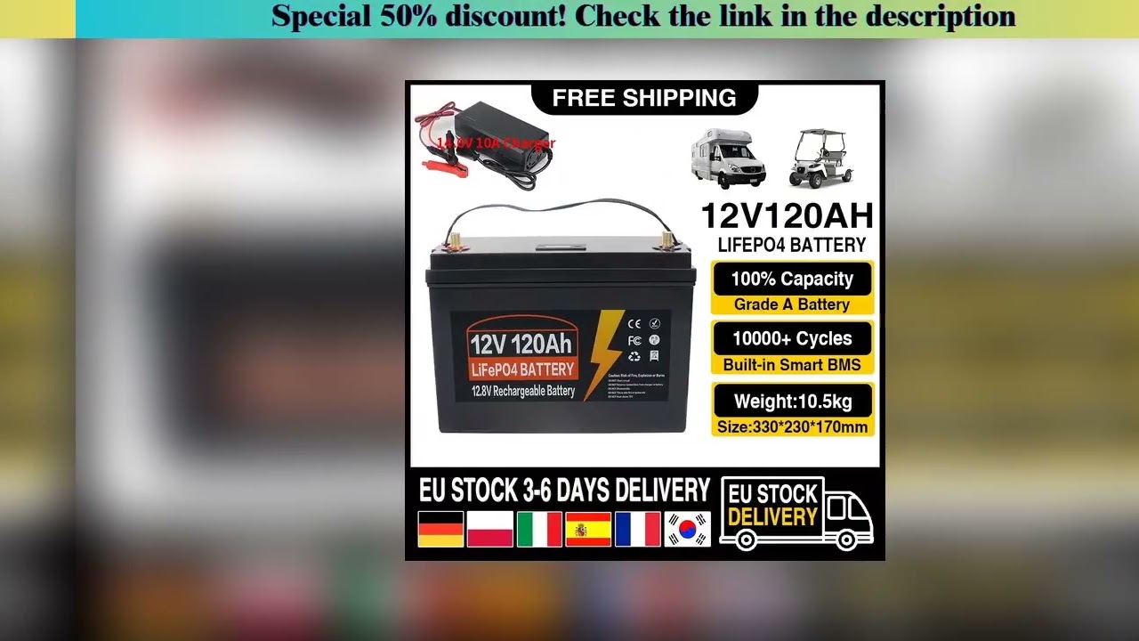 Discount 12V 120Ah LiFePO4 Lithium Iron Phosphate Battery 6000 Cycles Built-in BMS For Replacing Mos