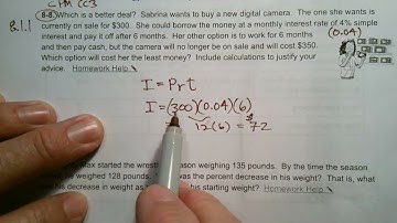 CPM CC3 Section 8.1.1 #8-8 (Simple Interest)