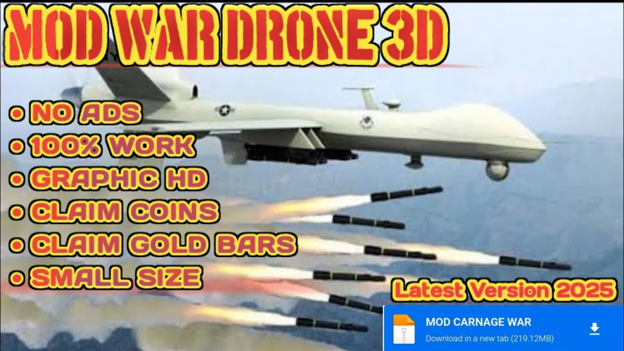 War Drone 3D MOD APK (Неограниченные монеты и золотые слитки) | HD-графика, 100% рабочий 2025