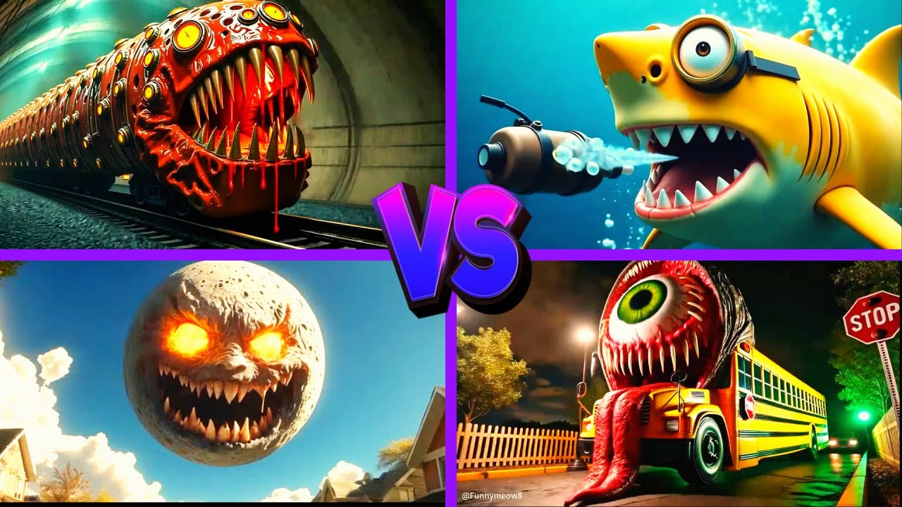 Train Eater🆚Bus Eater🆚Minion Shark🆚The Lunar Moon - Tiles Hop EDM Rush 🎶