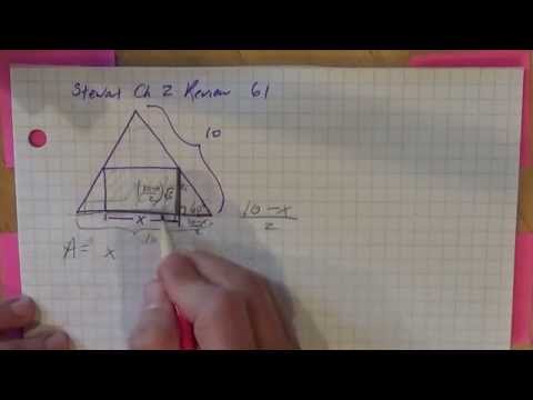 Precalc Stewart Ch 2 Review #61 maximizing area of a rectangle inscribed in an equilateral triangle