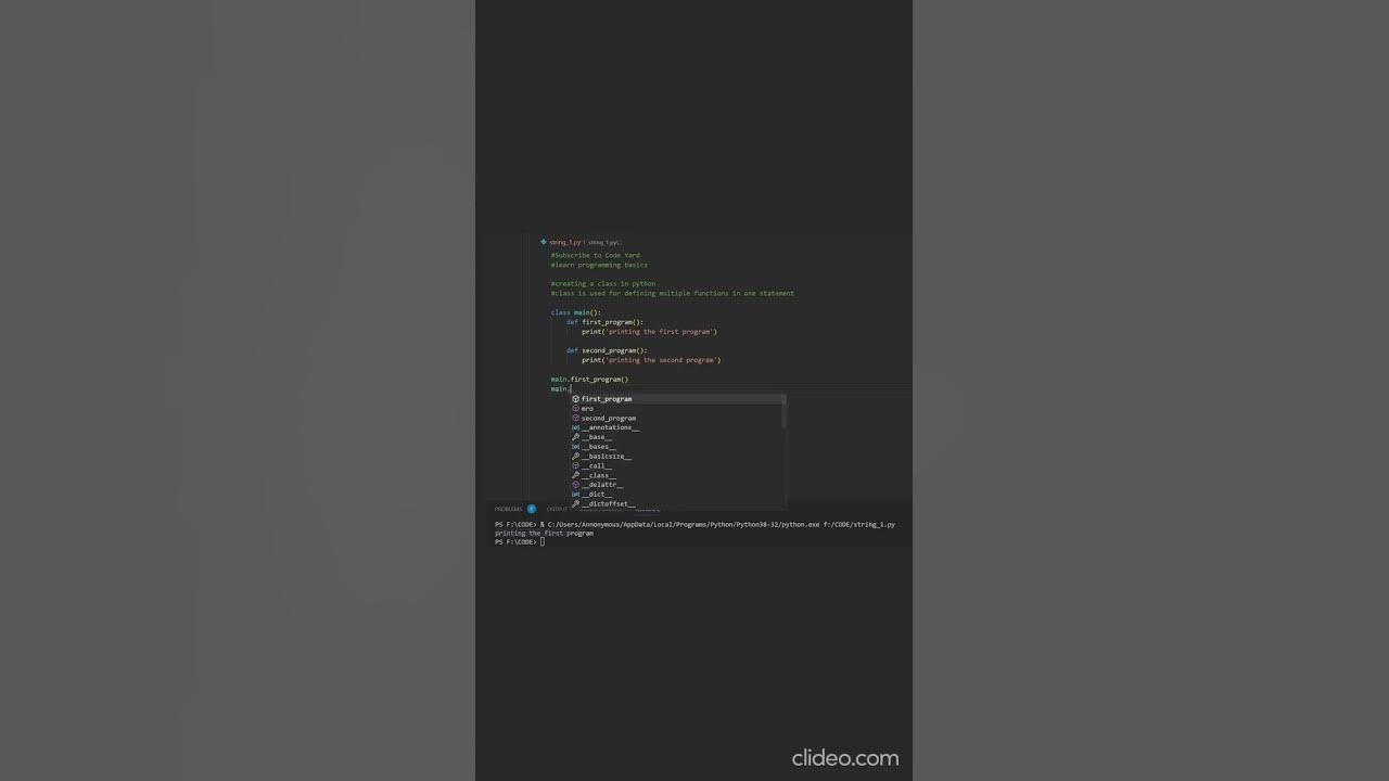Class in python shorts youtube
