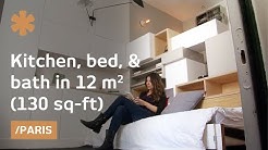 Paris micro-apartment stacks kitchen, bed, bath in 129 sq ft