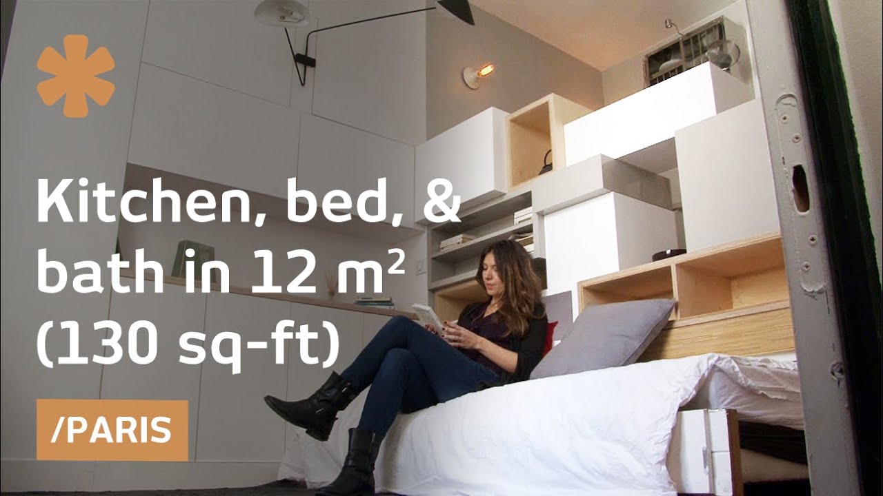 Paris Micro apartment Stacks Kitchen Bed Bath In 129 Sq Ft YouTube